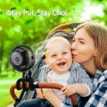 Portable clip-on stroller fan attached to stroller handle and car seat for cooling