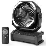 20000mAh Rechargeable Battery Powered Fan, 8 inch Auto-Oscillating Table Fan with Remote & Timer - Portable Camping Fan with LED Light