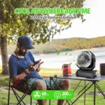 20000mAh Rechargeable Battery Powered Fan, 8 inch Auto-Oscillating Table Fan with Remote & Timer - Portable Camping Fan with LED Light