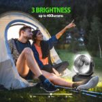 20000mAh Rechargeable Battery Powered Fan, 8 inch Auto-Oscillating Table Fan with Remote & Timer - Portable Camping Fan with LED Light