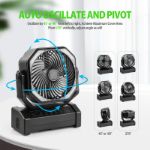 20000mAh Rechargeable Battery Powered Fan, 8 inch Auto-Oscillating Table Fan with Remote & Timer - Portable Camping Fan with LED Light