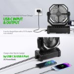 20000mAh Rechargeable Battery Powered Fan, 8 inch Auto-Oscillating Table Fan with Remote & Timer - Portable Camping Fan with LED Light