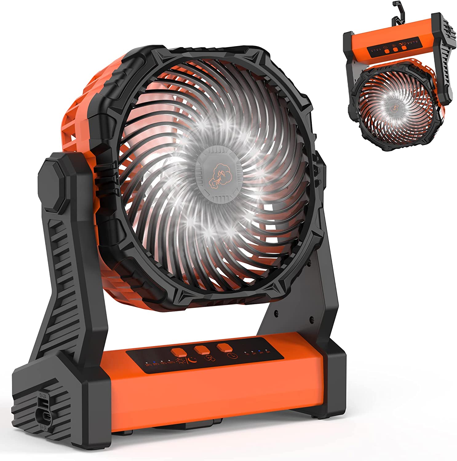 10000mah 7 inch Battery Operated Camping Fan, Portable Fan with LED ...