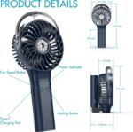 Portable Handheld Misting Fan, 3000mAh Rechargeable Battery Operated Spray Water Mist Fan, Foldable Mini Personal Fan for Travel, Makeup, Home, Office, Camping, Outdoors