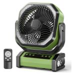 Camping Fan with Light, 20000mAh Rechargeable Battery Operated Fan, 112H Max Cooling Time, 8 Speeds, Digital Display, Remote Control, 270°Pivot with Hook for Tent Car RV Power Outage Hurricane