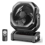Camping Fan with Light, 20000mAh Rechargeable Battery Operated Fan, 112H Max Cooling Time, 8 Speeds, Digital Display, Remote Control, 270°Pivot with Hook for Tent Car RV Power Outage Hurricane