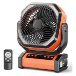 Camping Fan with Light, 20000mAh Rechargeable Battery Operated Fan, 112H Max Cooling Time, 8 Speeds, Digital Display, Remote Control, 270°Pivot with Hook for Tent Car RV Power Outage Hurricane
