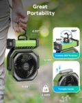 Camping Fan with Light, 20000mAh Rechargeable Battery Operated Fan, 112H Max Cooling Time, 8 Speeds, Digital Display, Remote Control, 270°Pivot with Hook for Tent Car RV Power Outage Hurricane