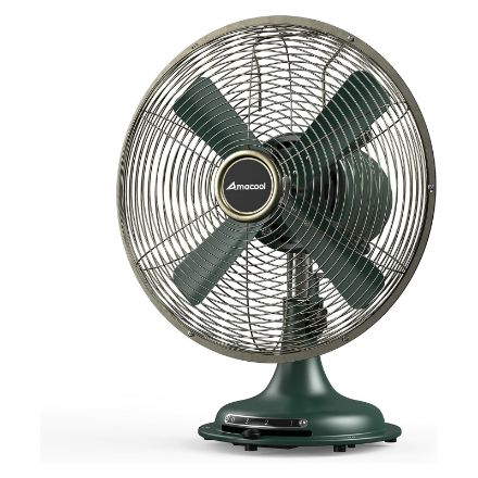 AMACOOL Oscillating Vintage Fan, All Metal Retro Table Top Fan, Adjustable Head Tilt, Quiet 3 Speeds Plug-In Desk Fan for Bedroom Home Office & Kitchen