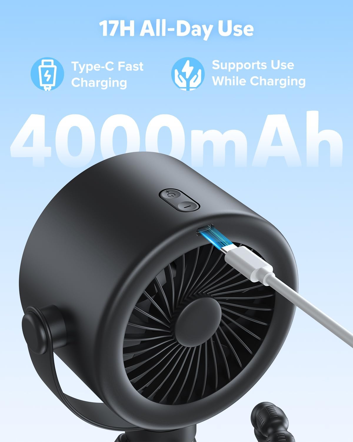AMACOOL Baby Stroller Fan, Rechargeable Portable Clip on Fan, 17H ...