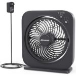 AMACOOL Table Fan, 12 inch Box Fan with 3 Adjustable Speeds & 8HRS Timer, 270° Pivoting Quiet Air Circulator, Desktop Fan for Bedroom Bathroom Kitchen Office, AC Adapter Included-White