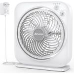 AMACOOL Table Fan, 12 inch Box Fan with 3 Adjustable Speeds & 8HRS Timer, 270° Pivoting Quiet Air Circulator, Desktop Fan for Bedroom Bathroom Kitchen Office, AC Adapter Included-White