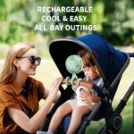 AMACOOL stroller fan securely clipped to baby stroller handle for cooling