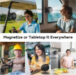 Portable magnetic AMACOOL fan used for camping outdoor activities and personal cooling