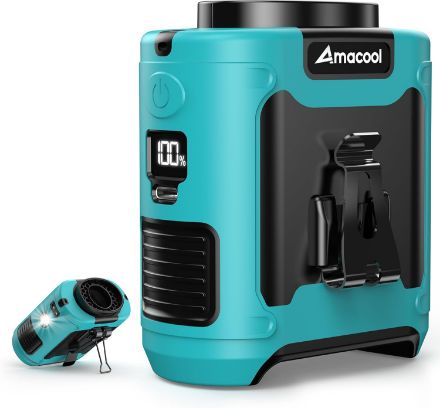 AMACOOL rechargeable portable waist fan clip-on wearable personal cooling fan with LED light - Blue